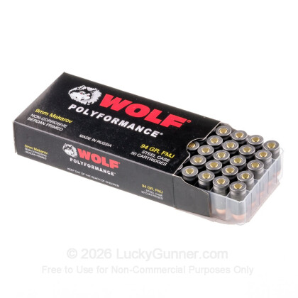 Large image of Cheap 9mm Makarov Ammo For Sale - 94 gr FMJ - Wolf WPA Polyformance 9mm Makarov Ammunition In Stock - 50 Rounds
