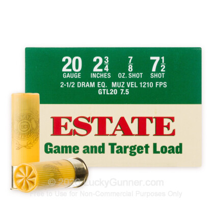 Large image of Cheap 20 Gauge Ammo - 2-3/4" Lead Shot shells - 7/8 oz - #7.5 - Estate Game and Target - 25 Rounds