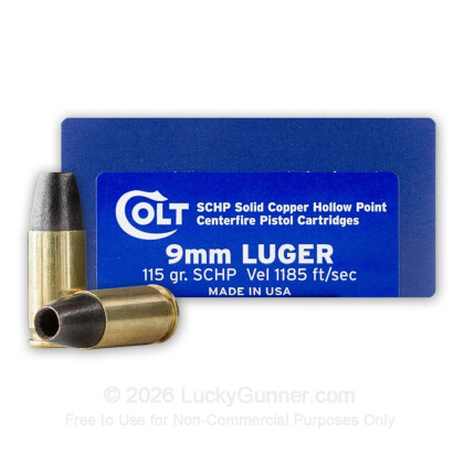 Large image of Cheap 9mm Ammo For Sale - 115 Grain SCHP Ammunition in Stock by Colt - 20 Rounds