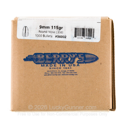 Large image of Bulk 9mm Bullets For Sale - 115 Grain RN DS Ammunition in Stock by Berry's - 1000 Count