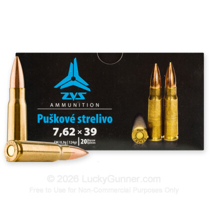 Large image of Cheap 7.62x39 Ammo For Sale - 124 Grain FMJ Ammunition in Stock by ZVS - 20 Rounds