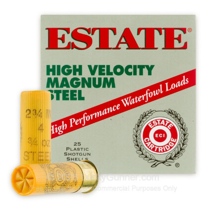 Large image of Cheap 20 Gauge Ammo For Sale - 2-3/4" 3/4 oz. #4 Steel Shot Ammunition in Stock by Estate Cartridge HV - 25 Rounds