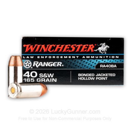 Large image of Premium 40 S&W Ammo For Sale - 165 Grain JHP Ammunition in Stock by Winchester Ranger Bonded - 50 Rounds - LE Trade-In