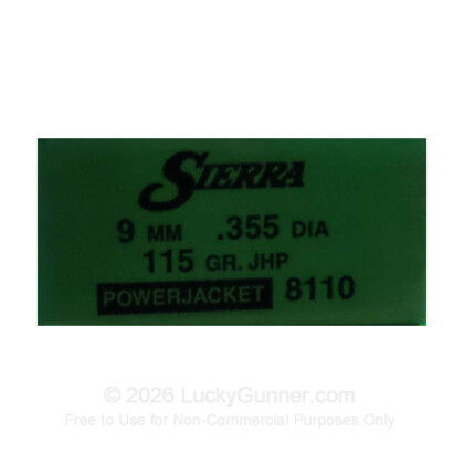 Large image of Bulk 9mm (.355") Bullets for Sale - 115 Grain JHP Bullets in Stock by Sierra - 100