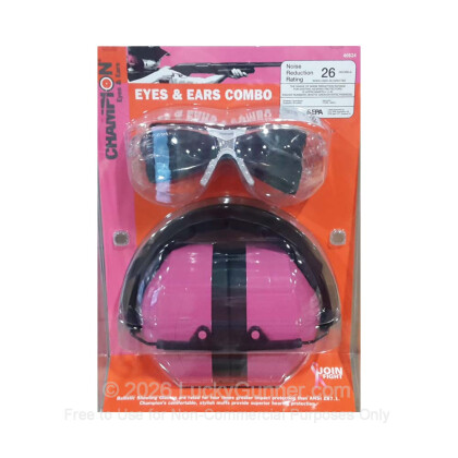 Large image of Cheap Eye & Ear Protection For Sale - 26 NRR Pink Earmuffs and Clear Shooting Glasses in Stock by Champion Target - 1 Combo Set