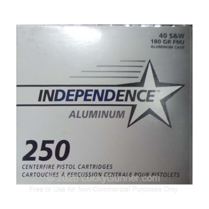 Large image of Bulk 40 S&W Ammo For Sale - 180 Grain FMJ Ammunition in Stock by Independence Aluminium - 250 Rounds