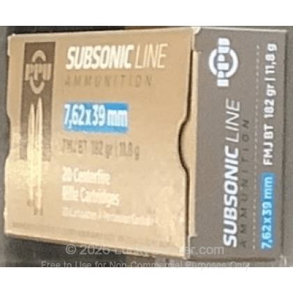Large image of Prvi Partizan Subsonic 7.62x39 Ammo For Sale - 182 Grain FMJBT - 20 Rounds