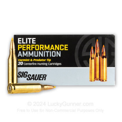 Large image of Premium 243 Ammo For Sale - 55 Grain Polymer Tip Ammunition in Stock by SIG Sauer Varmint & Predator - 20 Rounds