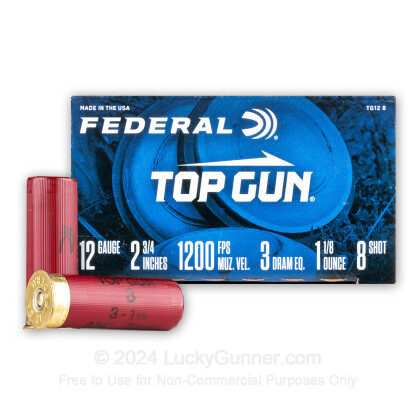 Bulk 12 Gauge Ammo - 2-3/4 Lead Shot Target shells - 1 1/8 oz - #8 shot -  Federal Top Gun - 250 Rounds