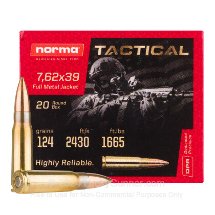 Norma USA Tactical 7.62x39 mm 124-Grain Rifle Ammunition - 20