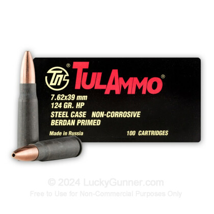 Large image of Bulk 7.62x39mm Ammo For Sale - 124 Grain HP Ammunition in Stock by Tula - 100 Rounds