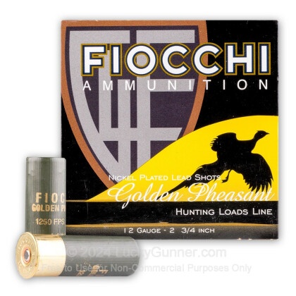 Large image of Bulk 12 ga 2-3/4" Golden Pheasant Fiocchi Shells For Sale - 2-3/4" Nickel Plated Lead #6 Loads by Fiocchi Golden Pheasant - 250 Rounds