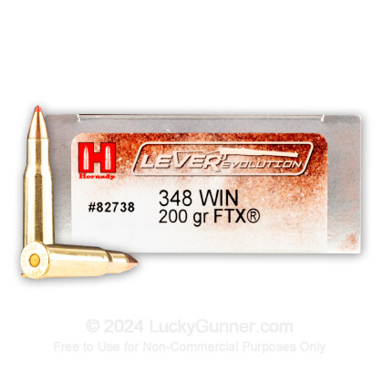 Large image of Premium 348 Win Ammo For Sale - 200 Grain FTX Ammunition in Stock by Hornady LEVERevolution - 20 Rounds
