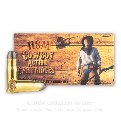 Large image of Premium 38-40 WCF Ammo For Sale - 180 Grain Hard Lead RNFP Ammunition in Stock by HSM Cowboy Action - 50 Rounds