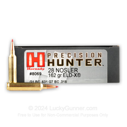 Large image of Premium 28 Nosler Ammo For Sale - 162 Grain ELD-X Ammunition in Stock by Hornady Precision Hunter - 20 Rounds
