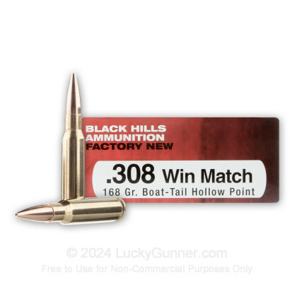 Large image of Cheap 308 Win Ammo For Sale - 168 Grain Match HPBT Ammunition in Stock by Black Hills - 20 Rounds