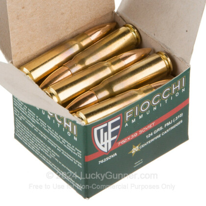 Large image of Brass Cased 7.62x39 Ammo In Stock - 124 gr FMJ - 7.62x39 Ammunition by Fiocchi For Sale - 1000 Rounds