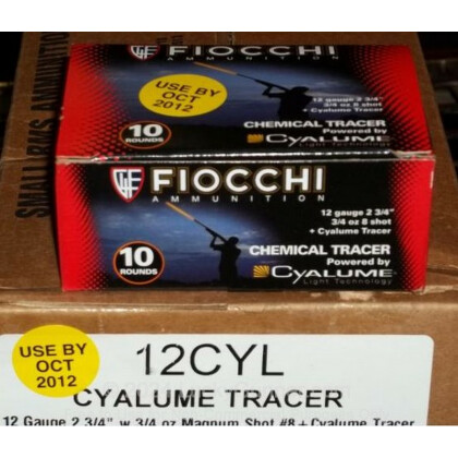 Large image of 12 Gauge Ammo - 2-3/4" Fiocchi Tracer shells - 3/4 oz - #8 - Fiocchi Cyalume - 100 Rounds