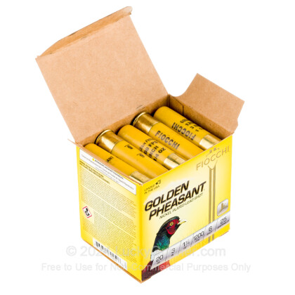 Large image of Premium 20 Gauge Ammo For Sale - 3” 1-1/4oz. #6 Shot Ammunition in Stock by Fiocchi Golden Pheasant - 25 Rounds