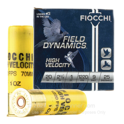 Large image of Cheap 20 Gauge Ammo For Sale - 2-3/4” 1oz. #9 Shot Ammunition in Stock by Fiocchi - 25 Rounds