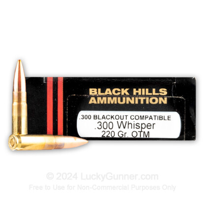 Large image of Premium 300 AAC Blackout Ammo For Sale - 220 Grain OTM Subsonic Ammunition in Stock by Black Hills - 20 Rounds