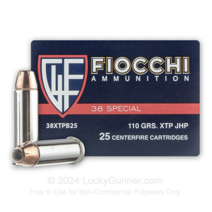 Large image of Premium 38 Special +P Ammo For Sale - 110 Grain XTP JHP Ammunition in Stock by Fiocchi - 25 Rounds