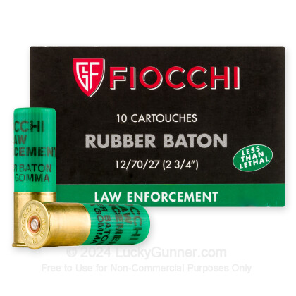 Large image of Premium 12 Gauge Ammo For Sale - 2-3/4” 74 Grain Less-Lethal Slug Ammunition in Stock by Fiocchi Rubber Baton - 10 Rounds