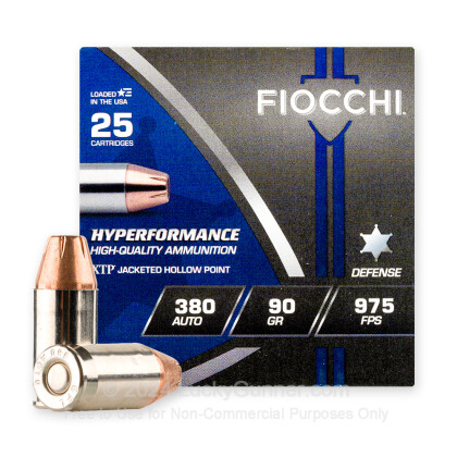 Large image of Premium 380 Auto Ammo For Sale - 90 Grain XTP JHP Ammunition in Stock by Fiocchi - 25 Rounds