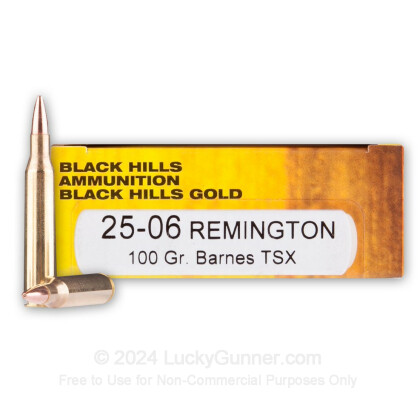 Large image of Premium 25-06 Rem Ammo For Sale - 100 Grain TSX Ammunition in Stock by Black Hills Gold - 20 Rounds