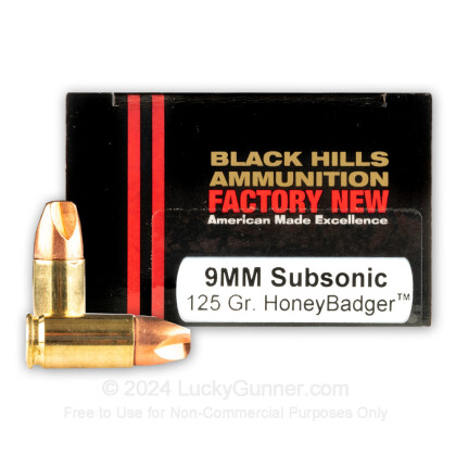 Large image of Premium 9mm Ammo For Sale - 125 Grain HoneyBadger Ammunition in Stock by Black Hills - 20 Rounds