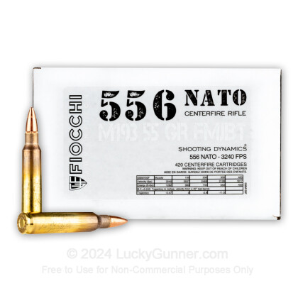 Large image of Cheap 5.56x45 Ammo For Sale - 55 Grain FMJBT M193 Ammunition in Stock by Fiocchi - 420 Rounds