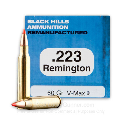 Large image of Bulk 223 Remington Ammo For Sale - 60 Grain Hornady V-Max Ammunition in Stock by Black Hills Remanufactured– 1000 Rounds