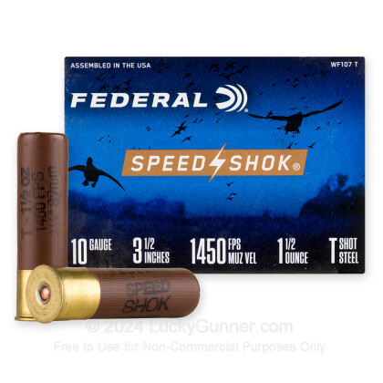 Large image of Cheap 10 Gauge Ammo For Sale - 3-1/2” 1-1/2oz. T Steel Shot Ammunition in Stock by Federal Speed-Shok - 25 Rounds