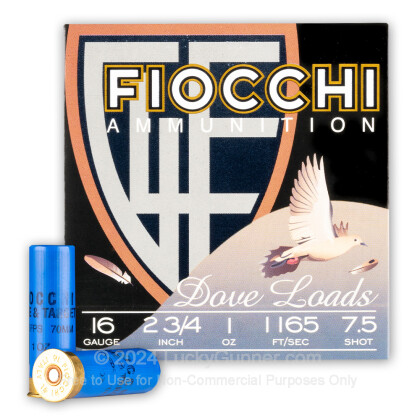 Large image of Cheap 16 Gauge Ammo For Sale - 2-3/4" 1oz. #7.5 Shot Ammunition in Stock by Fiocchi Game & Target - 250 Rounds
