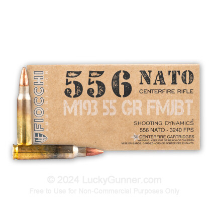 Large image of Cheap 5.56x45 Ammo For Sale - 55 Grain FMJBT M193 Ammunition in Stock by Fiocchi - 50 Rounds