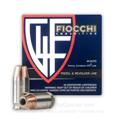 Large image of 45 ACP Ammo For Sale - 200 gr XTP JHP Fiocchi Ammunition In Stock