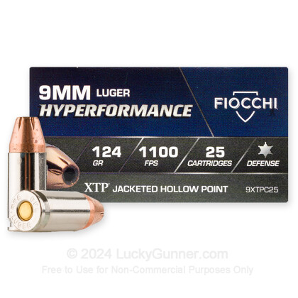 Large image of Premium Fiocchi 9mm Defense Ammo For Sale - 124 gr JHP XTP Fiocchi Ammunition - 25 Rounds