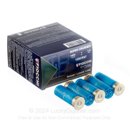 Large image of Cheap 12 Gauge Ammo For Sale - 2-3/4" 1 oz. #7-1/2 Shot Target Ammunition in Stock by Fiocchi SUPER CRUSHER - 25 Rounds