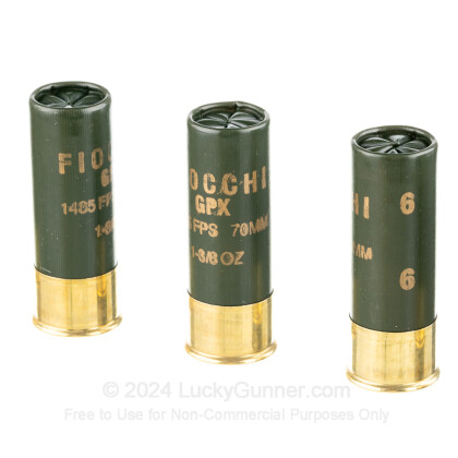 Large image of Bulk 12 Gauge Ammo For Sale - 2-3/4" 1-3/8 oz. #6 Shot Ammunition in Stock by Fiocchi Golden Pheasant Nickel Plated GPX - 250 Rounds