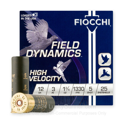 Large image of Premium 12 Gauge Ammo For Sale - 3” 1-3/4oz. #5 Shot Ammunition in Stock by Fiocchi High Velocity - 25 Rounds