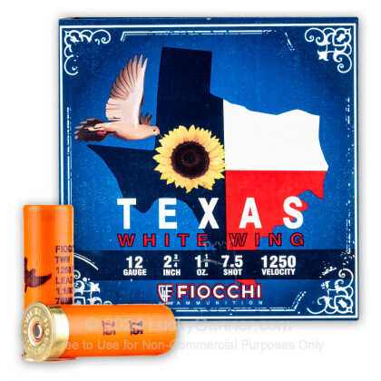 Large image of Bulk 12 Gauge Ammo For Sale - 2-3/4" 1-1/8 oz #7.5 Shot Ammunition in Stock by Fiocchi Texas Dove Load - 250 Rounds