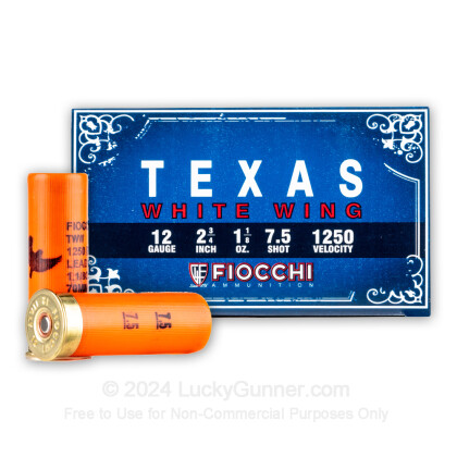 Large image of Bulk 12 Gauge Ammo For Sale - 2-3/4" 1-1/8 oz #7.5 Shot Ammunition in Stock by Fiocchi Texas Dove Load - 250 Rounds