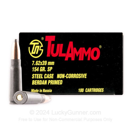Large image of Bulk 7.62x39mm Ammo For Sale - 154 Grain Soft Point Ammunition in Stock by Tula - 100 Rounds