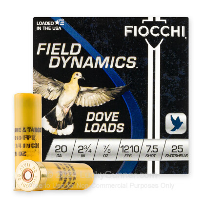 Large image of Cheap 20 Gauge Ammo For Sale - 2-3/4” 7/8oz. #7.5 Shot Ammunition in Stock by Fiocchi - 25 Rounds
