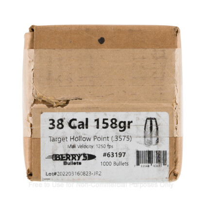 Large image of Bulk 38 Special/357 Magnum (.357) Bullets for Sale - 158 Grain Target HP Bullets in Stock by Berry's - 1000