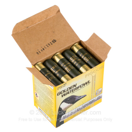 Large image of Premium 12 Gauge Ammo For Sale - 3” 1-1/4oz. BBB Steel Shot Ammunition in Stock by Fiocchi Golden Waterfowl - 25 Rounds