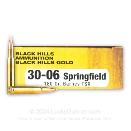 Large image of Premium 30-06 Ammo For Sale - 180 Grain TSX Ammunition in Stock by Black Hills Gold - 20 Rounds