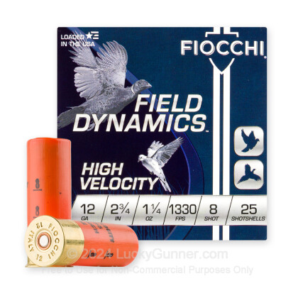 Large image of Cheap 12 Gauge Ammo For Sale - 2-3/4" 1-1/4 oz. #8 Shot Ammunition in Stock by Fiocchi Optima Specific HV - 25 Rounds