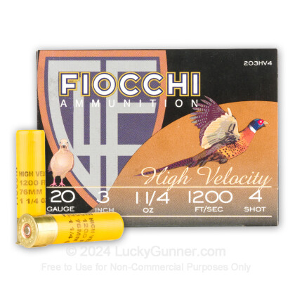Large image of Cheap 20 Gauge Ammo For Sale - 3” 1-1/4oz. #4 Shot Ammunition in Stock by Fiocchi - 25 Rounds