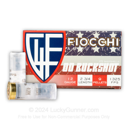 Large image of Cheap 12 Gauge Ammo For Sale - 2-¾” 9 Pellets 00 Buckshot Ammunition in Stock by Fiocchi - 25 Rounds